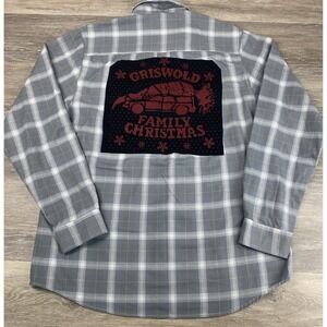 Upcycled Flannel Back Patch Shirt Large Unique -"Griswold Family Christmas"